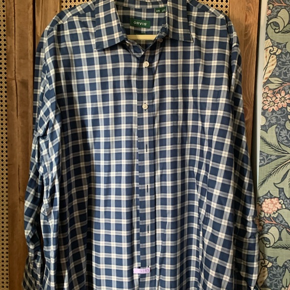 Orvis Men's Navy and White Checkered Shirt - Picture 1 of 4